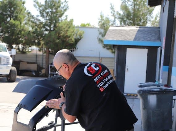 Vehicle undercarriage and alignment inspection after collision at Best Class Auto Body Las Vegas